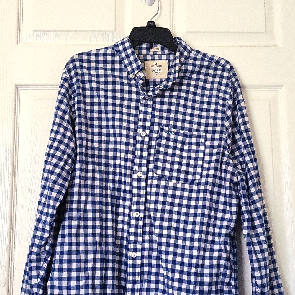 Hollister long sleeve blue and white shirt